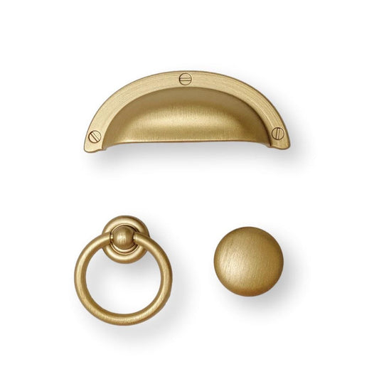 Round "Capri" Brushed Gold Cup Drawer Pull, Ring Pull or Cabinet Knob
