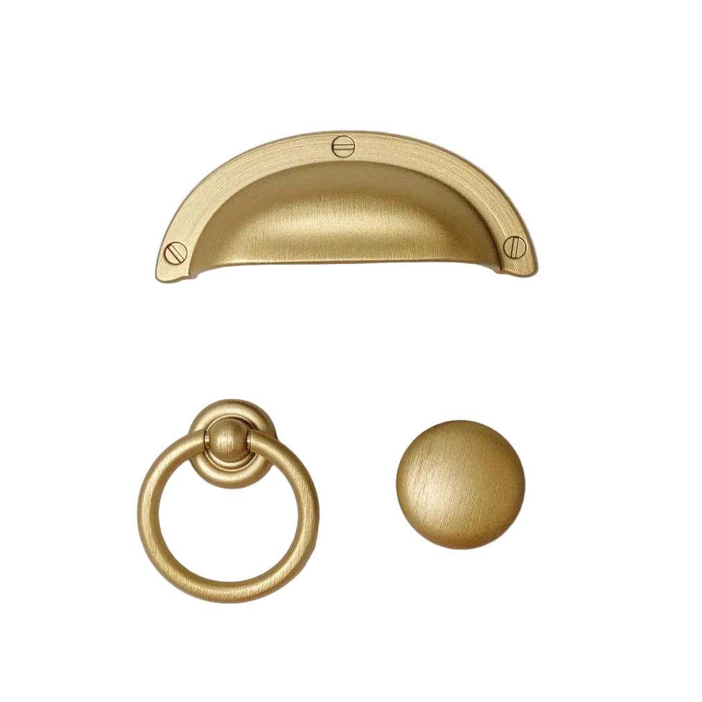 Round "Capri" Brushed Gold Cup Drawer Pull, Ring Pull or Cabinet Knob.
