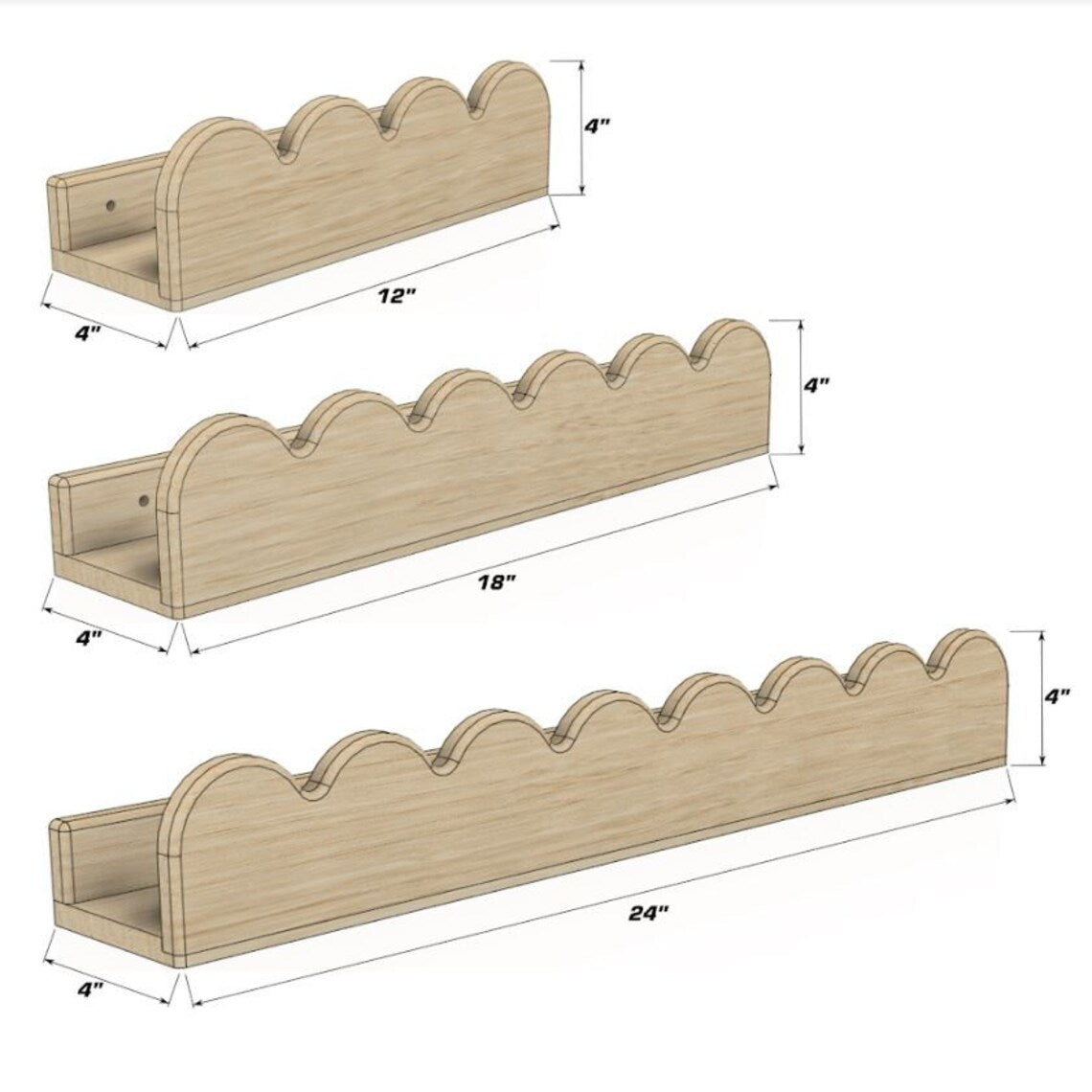 PEARL- Scalloped Wall Shelves- Set of 3