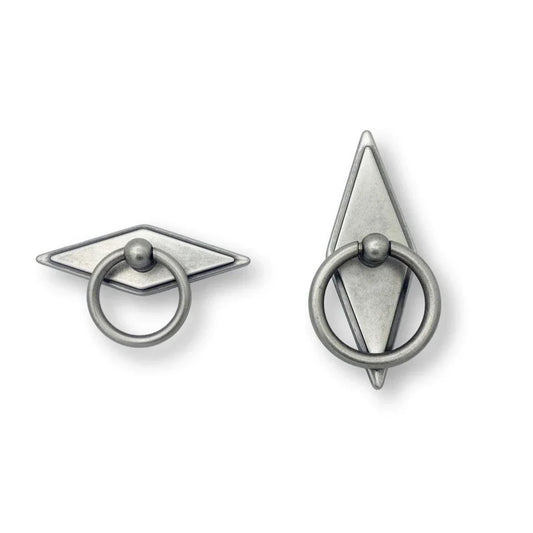 Rhombus "Ella" Antique Silver Ring Drawer Pulls with Backplate