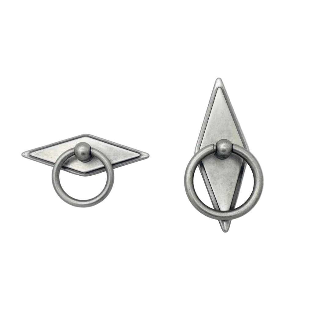 Rhombus "Ella" Antique Silver Ring Drawer Pulls with Backplate.