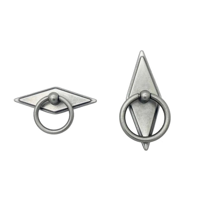 Rhombus "Ella" Antique Silver Ring Drawer Pulls with Backplate.