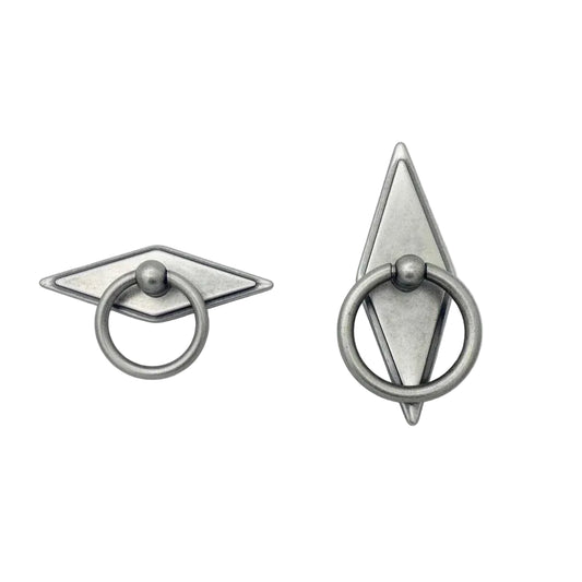 Rhombus "Ella" Antique Silver Ring Drawer Pulls with Backplate.