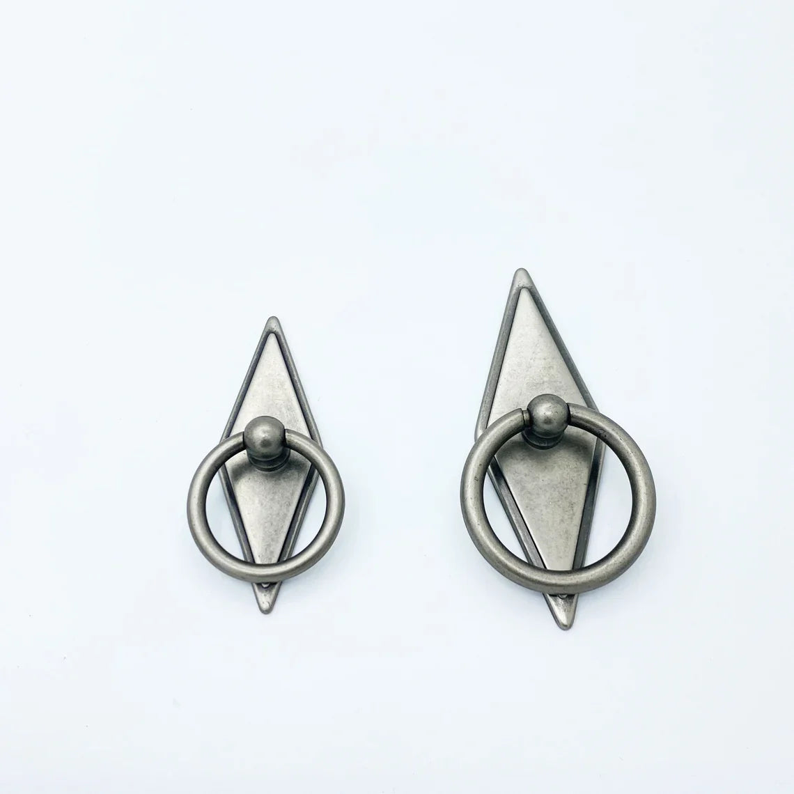 Rhombus "Ella" Antique Silver Ring Drawer Pulls with Backplate.