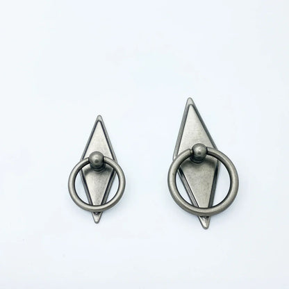 Rhombus "Ella" Antique Silver Ring Drawer Pulls with Backplate.