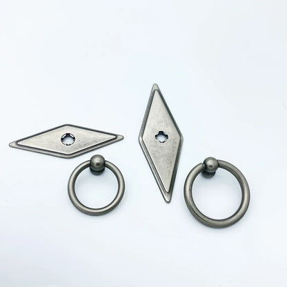 Rhombus "Ella" Antique Silver Ring Drawer Pulls with Backplate.