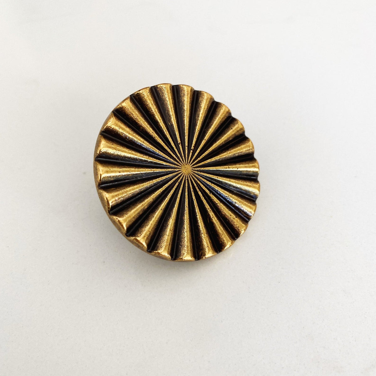 Reeded Antique Brass "Daisy" Round Cabinet Knob.