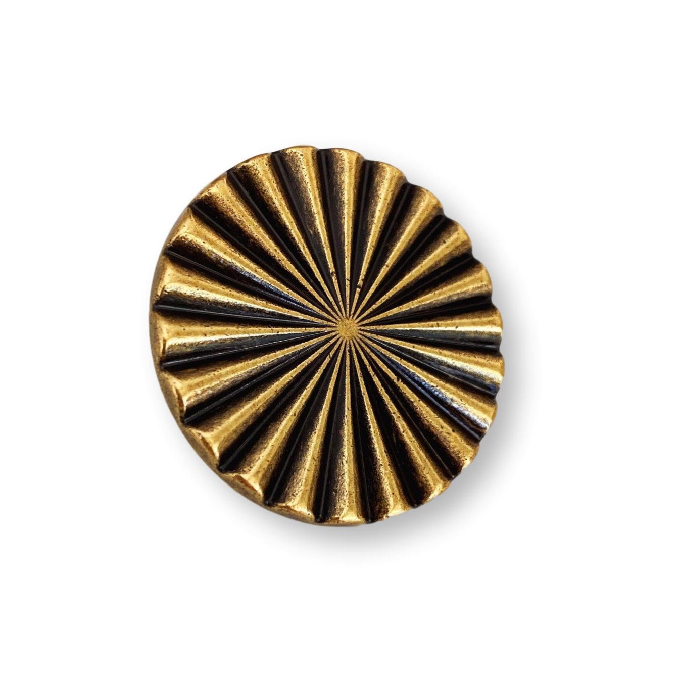 Reeded Antique Brass "Daisy" Round Cabinet Knob