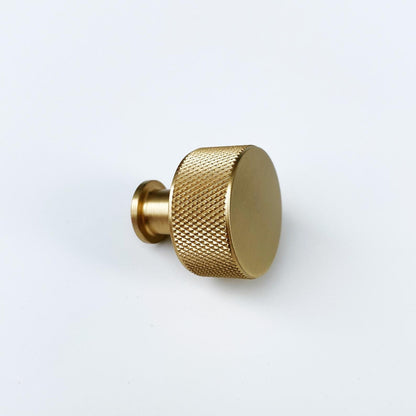 Brass Solid "Texture No.2" Knurled Drawer Pulls and Knobs in Satin Brass.