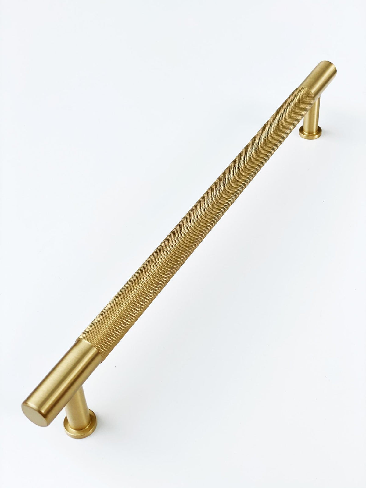 Brass Solid "Texture No.2" Knurled Drawer Pulls and Knobs in Satin Brass.