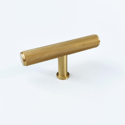 Brass Solid "Texture No.2" Knurled Drawer Pulls and Knobs in Satin Brass.