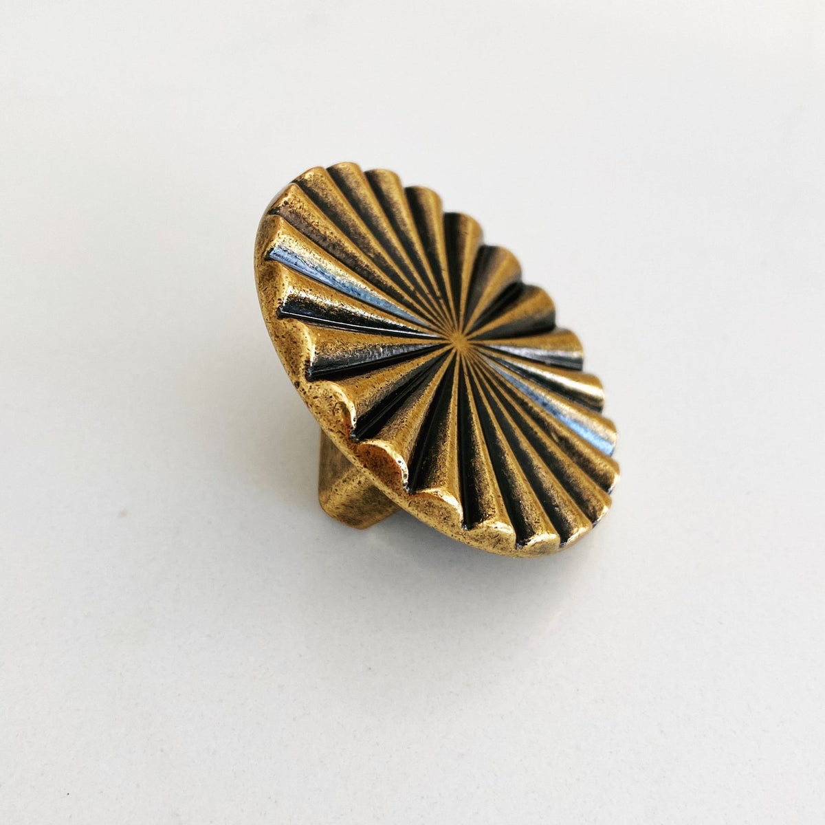Reeded Antique Brass "Daisy" Round Cabinet Knob.