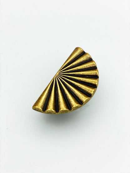 Reeded Antique Brass "Half-Daisy" Round Cabinet Knob.