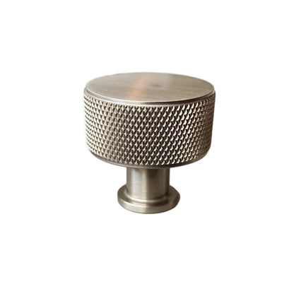 Knurled Round Knob "Texture" Cabinet Knob in Brushed Nickel.