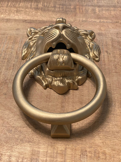 Satin Gold Lionhead Door Knocker.