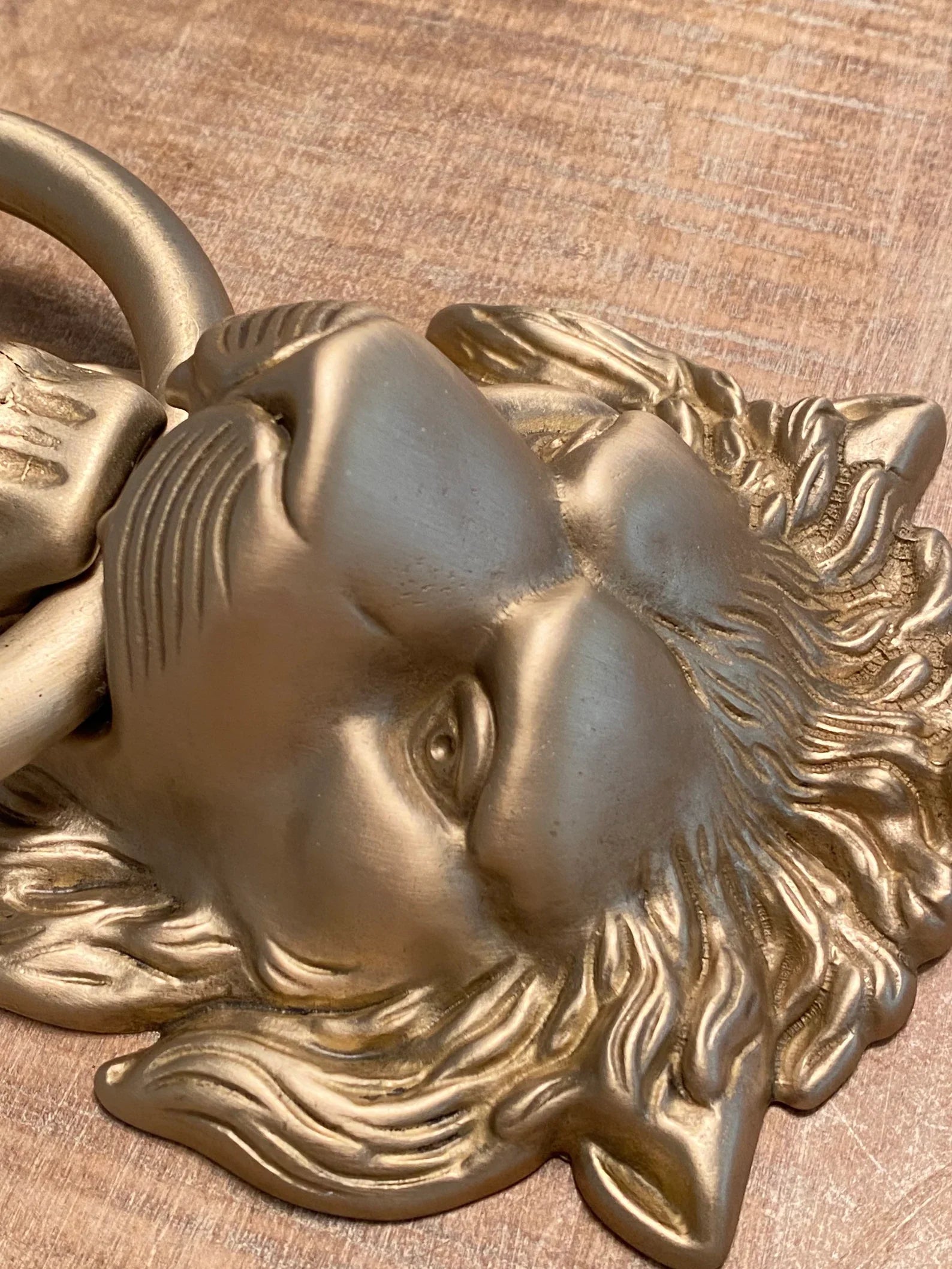 Satin Gold Lionhead Door Knocker.