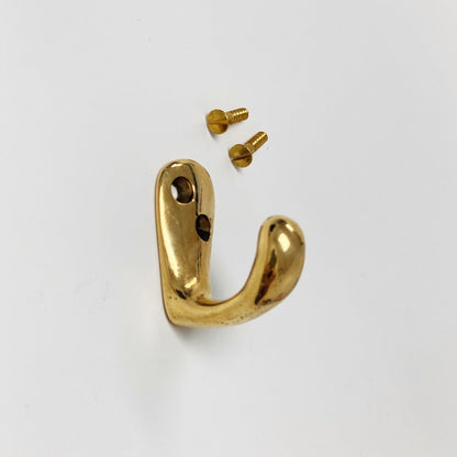 Unlacquered Brass "Louie Style 1" Polished Brass Wall Coat and Hat Hook