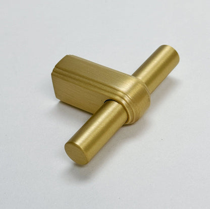 Satin Brass "Elliott" Drawer Pulls and Cabinet Knobs.