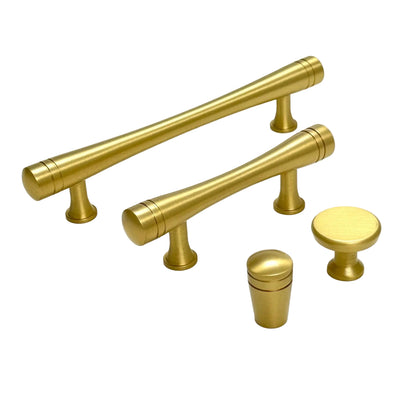 Satin Brass "Julien" Cabinet Knob and Drawer Pulls.