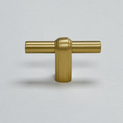 Satin Brass "Elliott" Drawer Pulls and Cabinet Knobs.