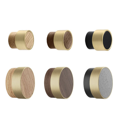 Oak, Walnut, Black and Brass "Radio"  Round Cabinet Knobs