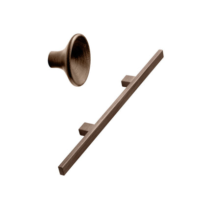 Walnut Wood "Japan" Cabinet Knob and Drawer Pulls.