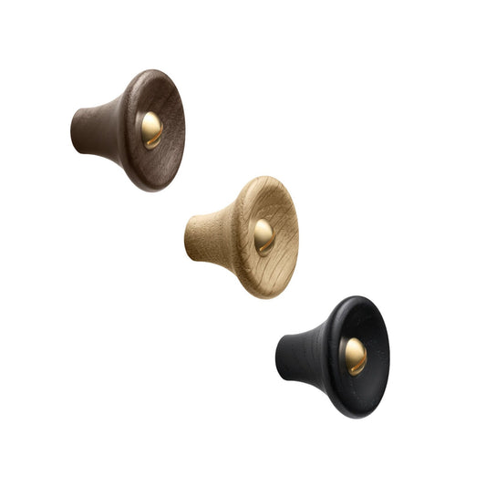 Oak, Walnut, Black Brass "Recta"  Round Cabinet Knobs