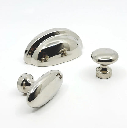 Polished Nickel "Baron" Cup Pull and Knobs