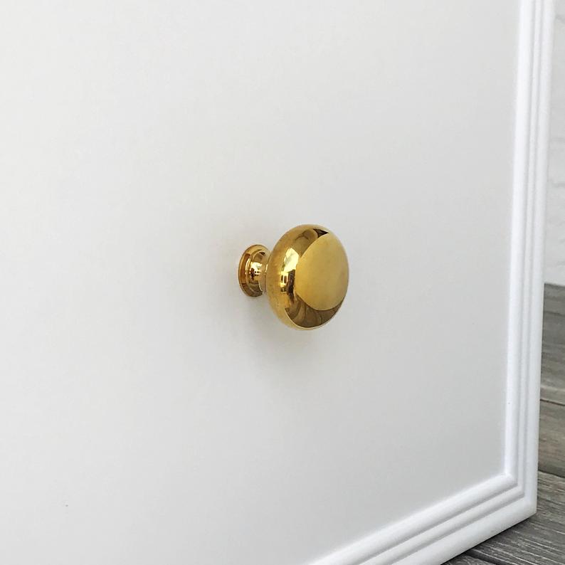 Unlacquered Brass "Eloise" Round Cabinet Knob.