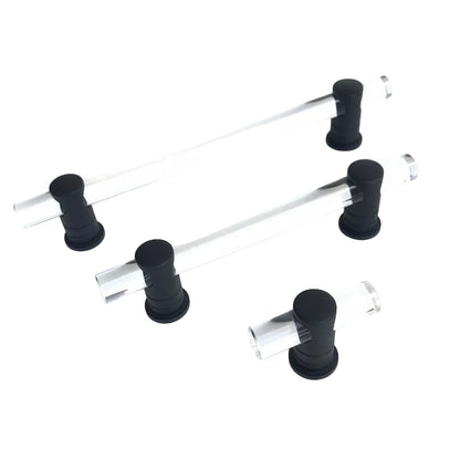 Matte Black and Lucite "Luz" Cabinet Knobs and Drawer Pulls (Adjustable).