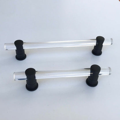 Matte Black and Lucite "Luz" Cabinet Knobs and Drawer Pulls (Adjustable).