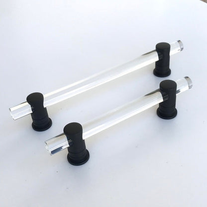 Matte Black and Lucite "Luz" Cabinet Knobs and Drawer Pulls (Adjustable).