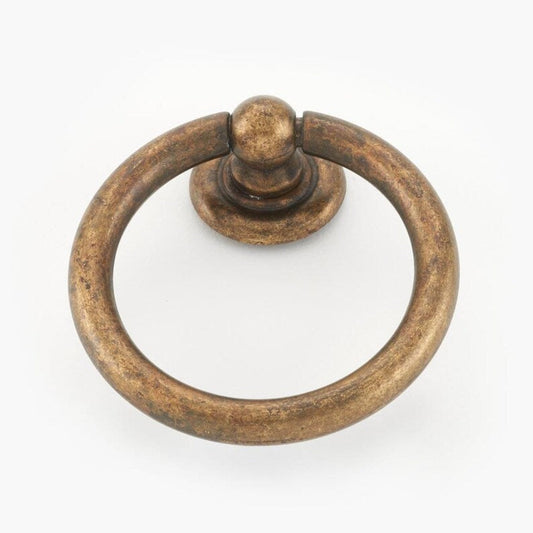 Worn Brass "Capri" Cabinet Drawer Ring Pulls.
