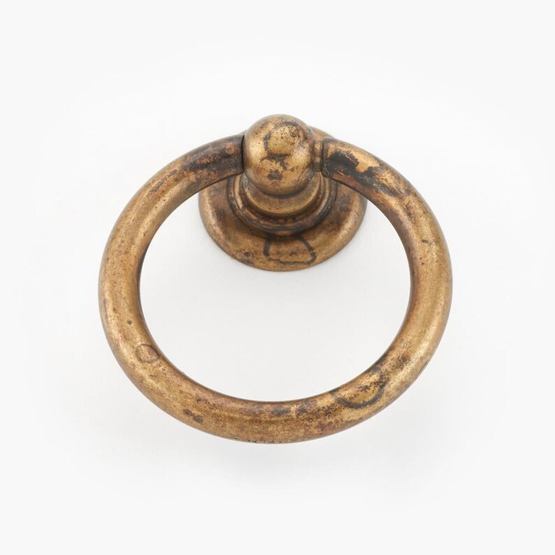 Worn Brass "Capri" Cabinet Drawer Ring Pulls.