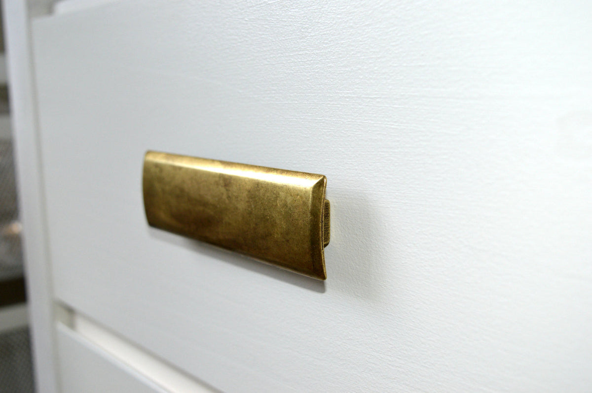 Rectangular Drawer  "Roman" Pulls in Aged Brass.