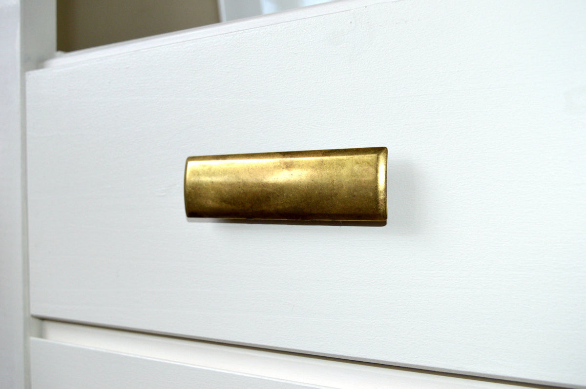 Rectangular Drawer  "Roman" Pulls in Aged Brass.