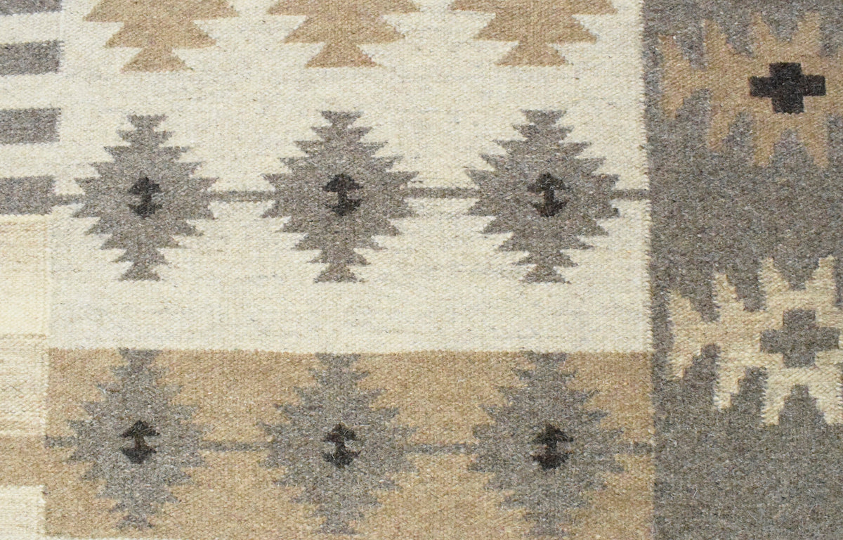 Handwoven Tribal Patterns Brown and Gray Wool Area Rug.