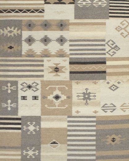 Handwoven Tribal Patterns Brown and Gray Wool Area Rug.