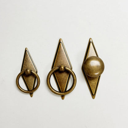 Rhombus "Ella" Antique Bronze Ring Drawer Pulls with Backplate.