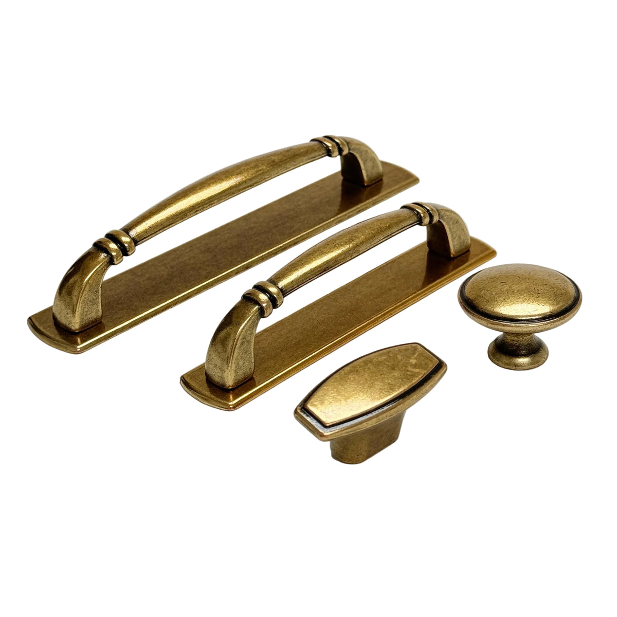 Backplate Antique Brass "Portofino" Drawer Pull and Knob.