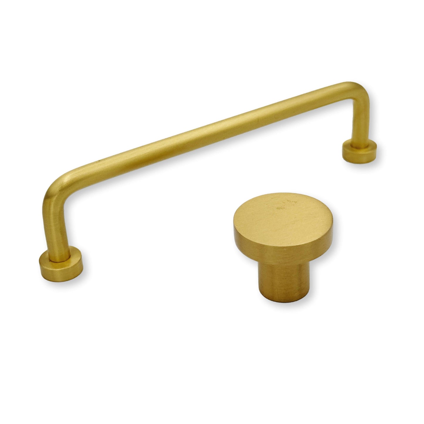 Brushed Brass "Lounge" Cabinet Knob and Wire Drawer Pulls