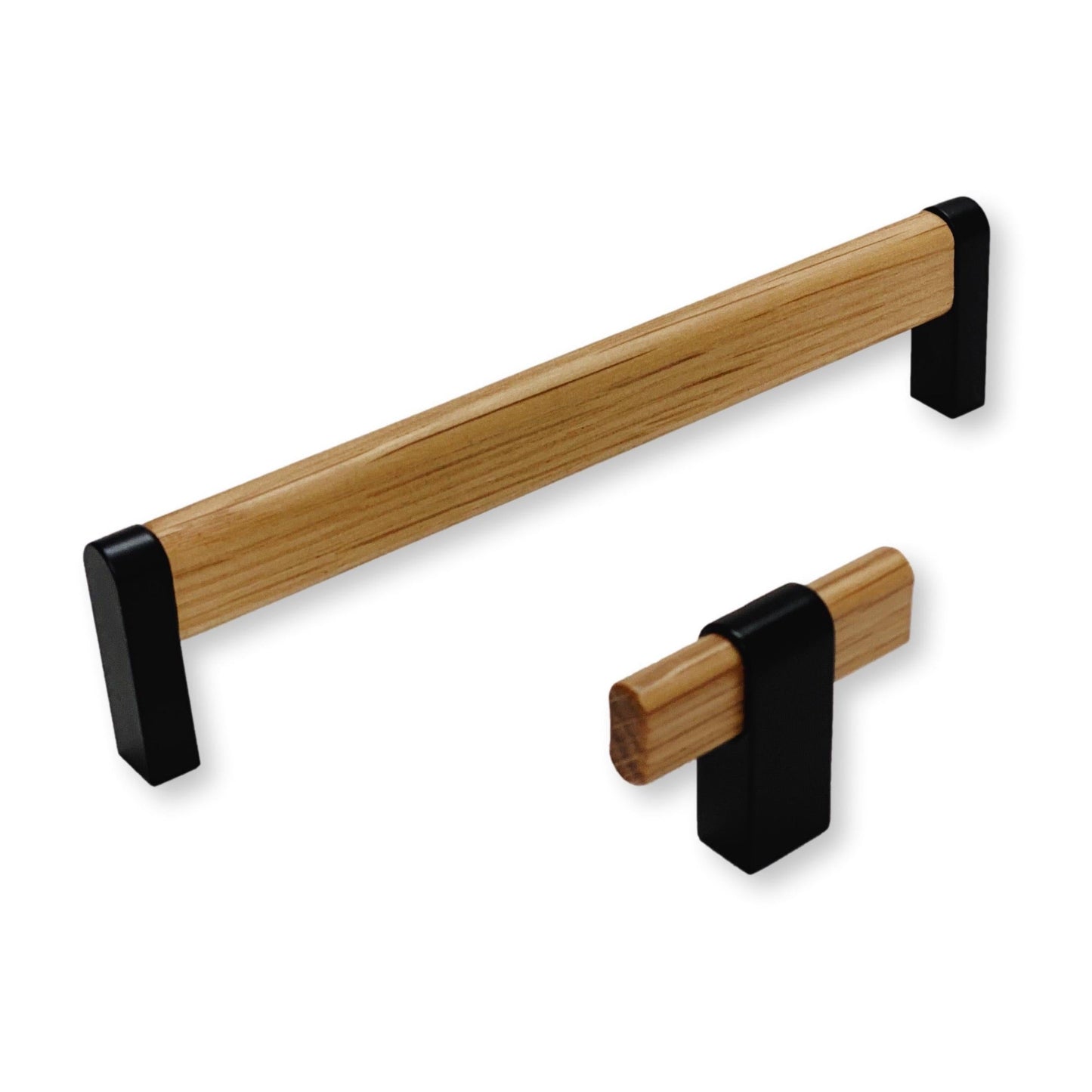 Oak Wood and Black "Crossing" Cabinet Knob and Drawer Handles