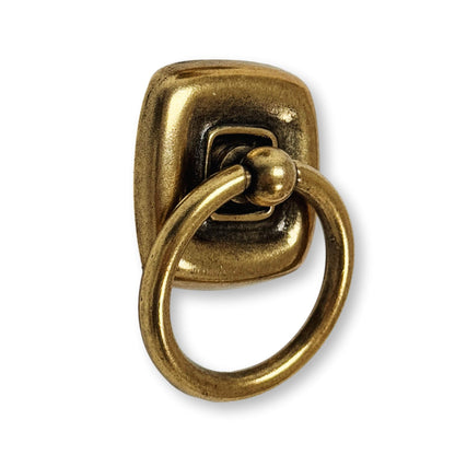 Ring Pull and Knob "Luca" Cabinet Pulls with Backplate in Antique Brass.