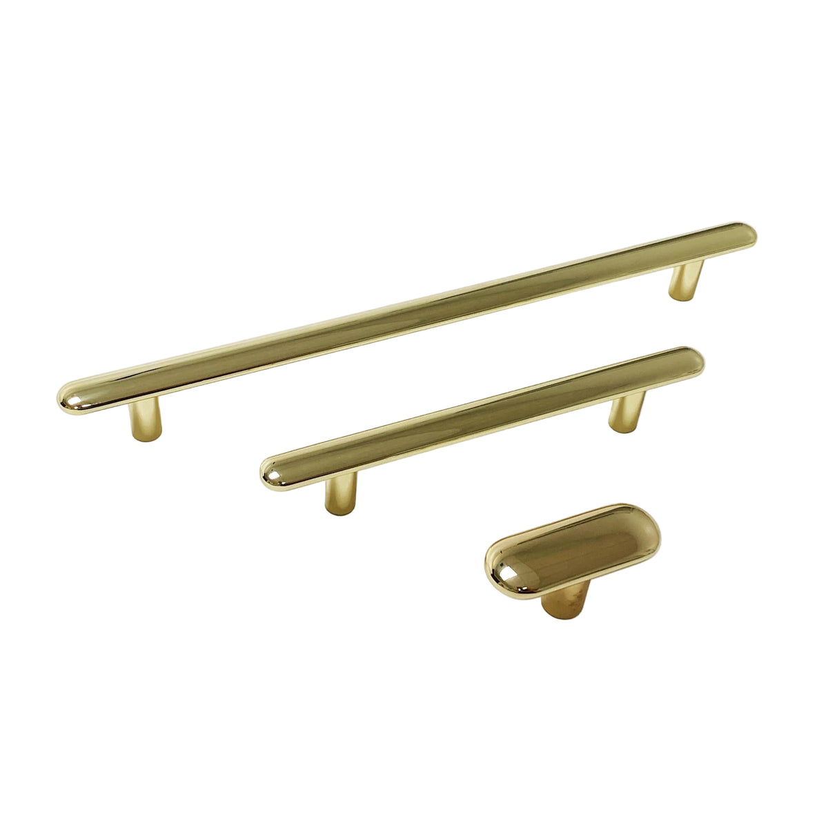 Polished Brass "Chandler" Cabinet Knobs and Drawer Pulls.