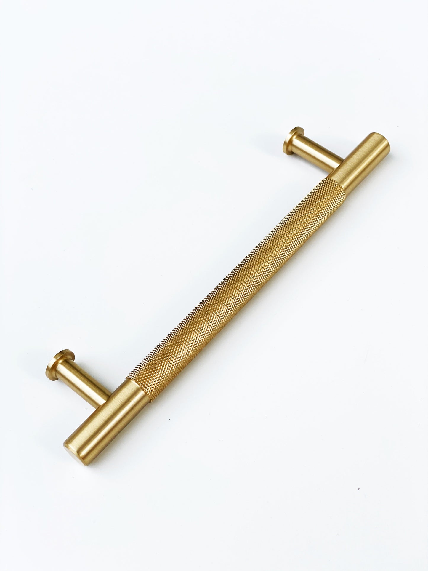 Brass Solid "Texture No.2" Knurled Drawer Pulls and Knobs in Satin Brass.
