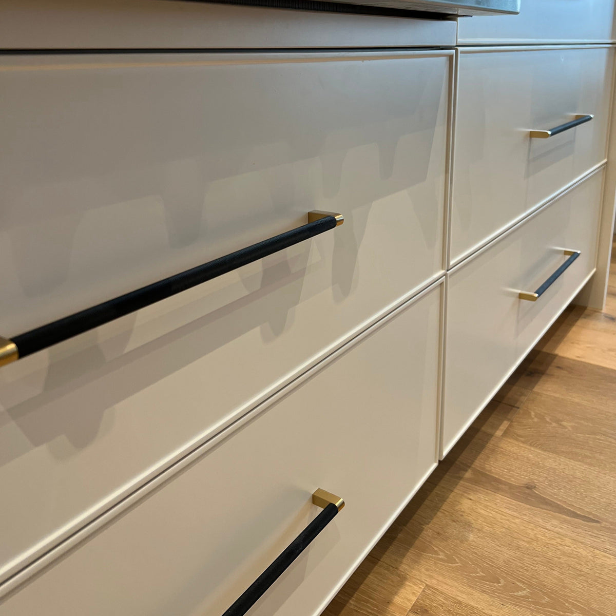 Bold, Solid Brass Black & Gold Knurled Cabinet Pulls.