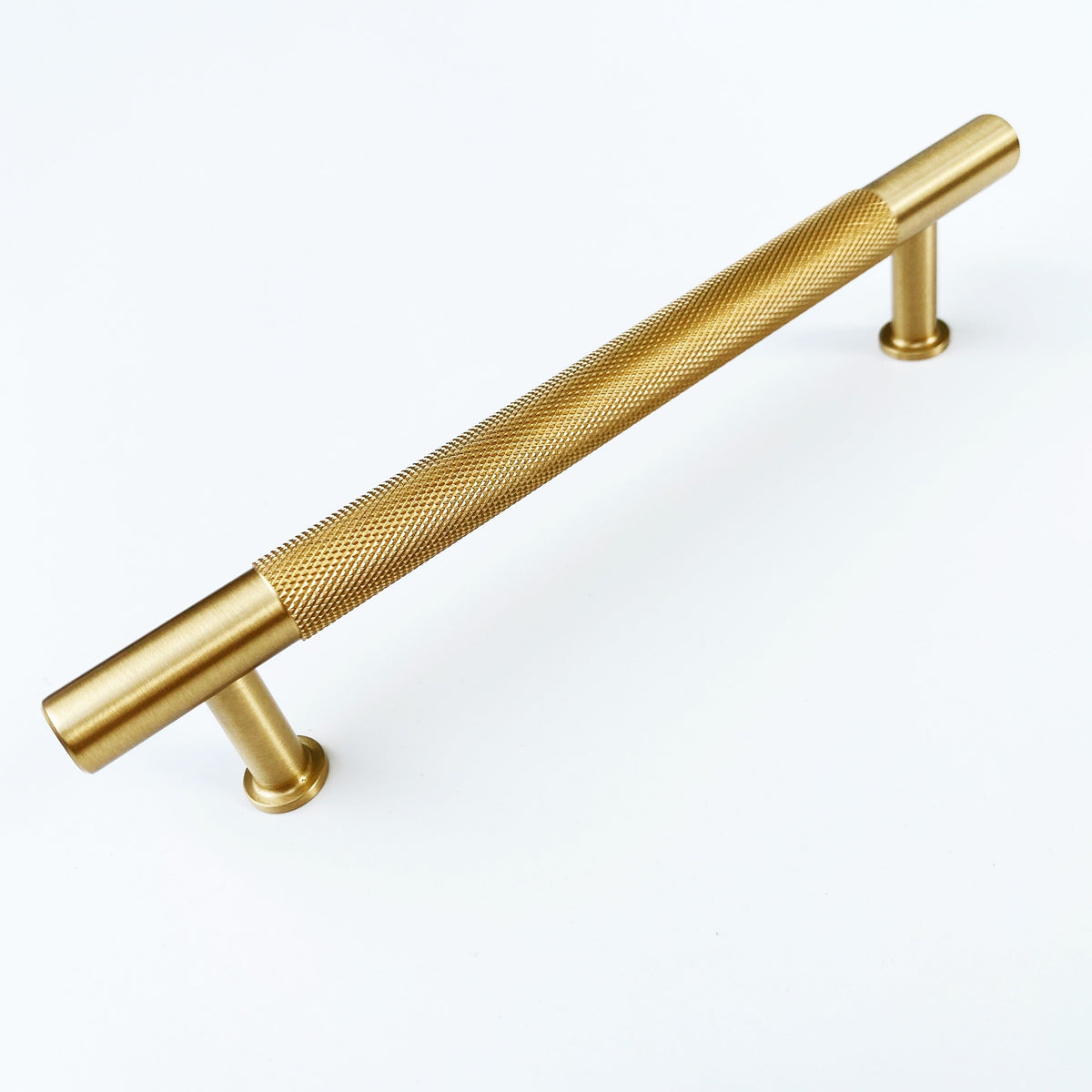 Brass Solid "Texture No.2" Knurled Drawer Pulls and Knobs in Satin Brass.