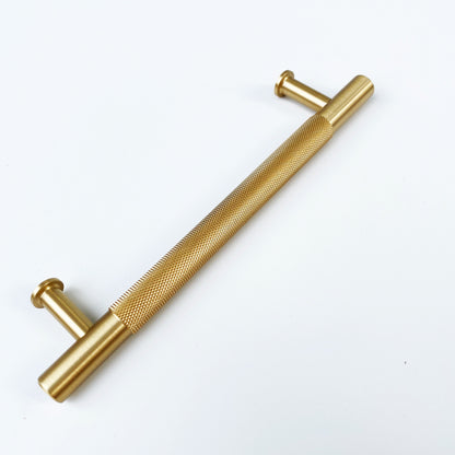 Brass Solid "Texture No.2" Knurled Drawer Pulls and Knobs in Satin Brass.