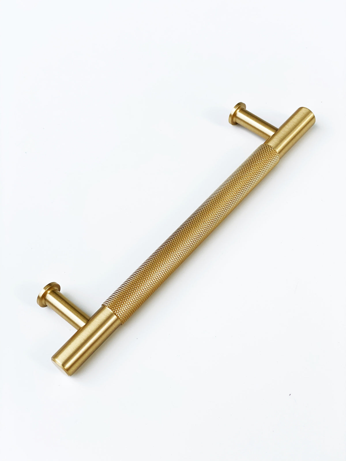 Brass Solid "Texture No.2" Knurled Drawer Pulls and Knobs in Satin Brass.