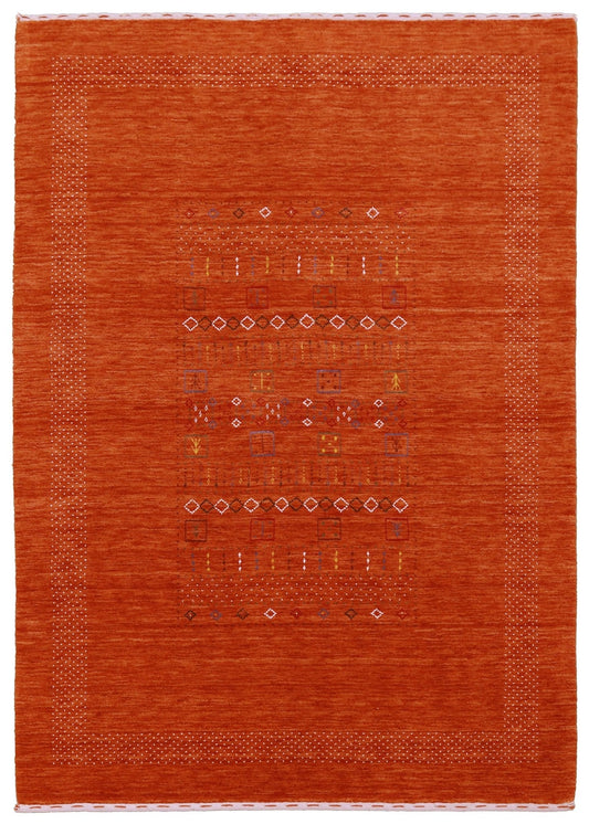 In Stock Orange Contemporary Center Pattern Hand Loomed Wool Rug